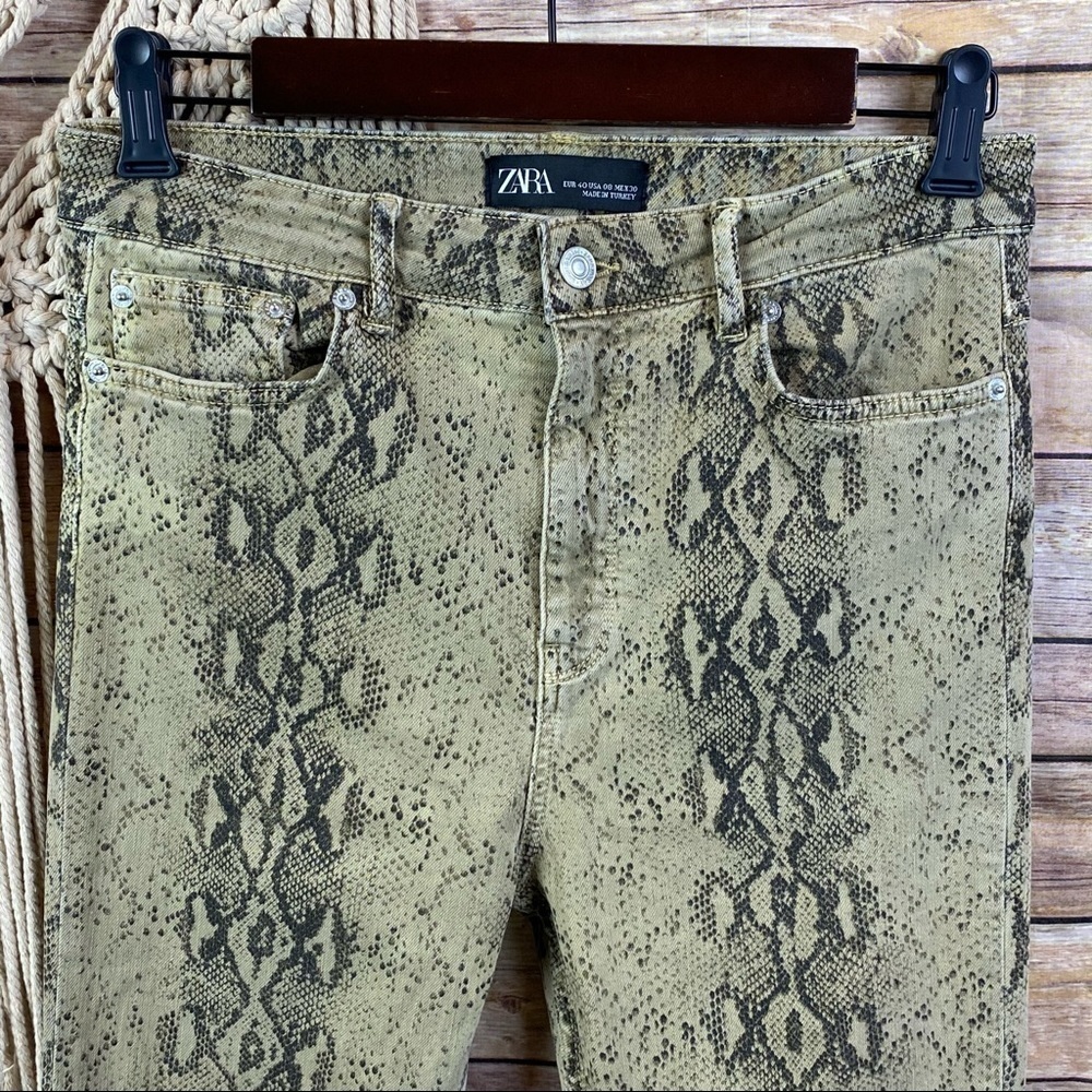 Zara | Snake Python Print Denim Raw Hem High Rise… - image 3